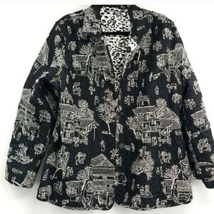 Vintage Quilted Art to Wear Unique Scenic Reversible 2-Sided Black&Silver Jacket